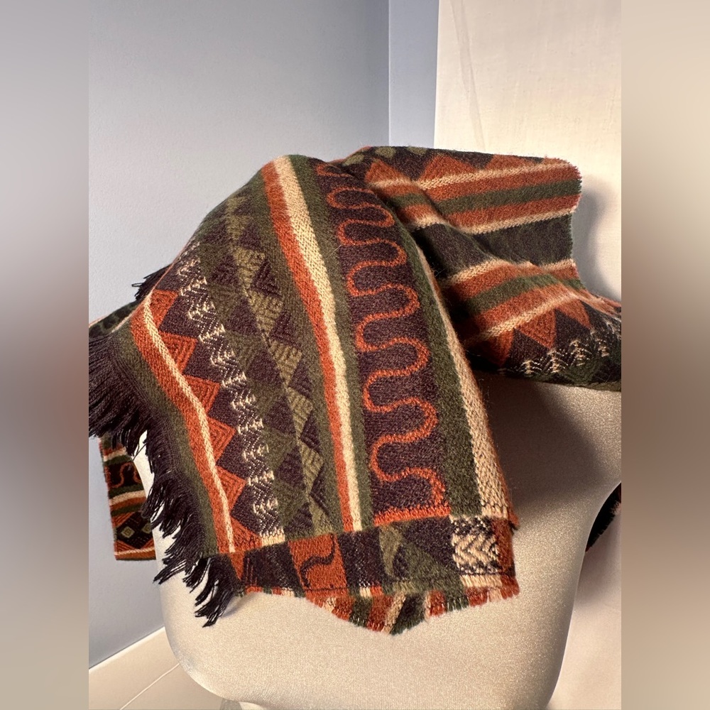 Wide Bohemian acrylic scarf wrap made in Korea geometric orange and green